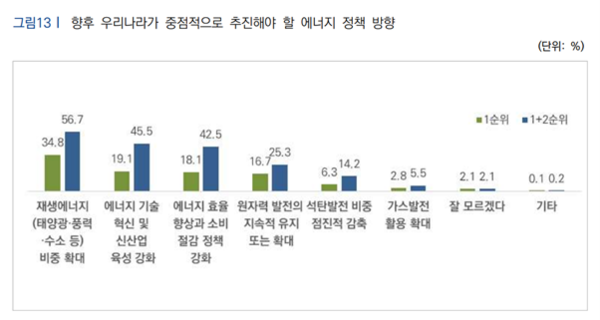 향후 우리나라가 중점적으로 추진해야 할 에너지 정책 방향 조사 결과 /자료제공=기후솔루션