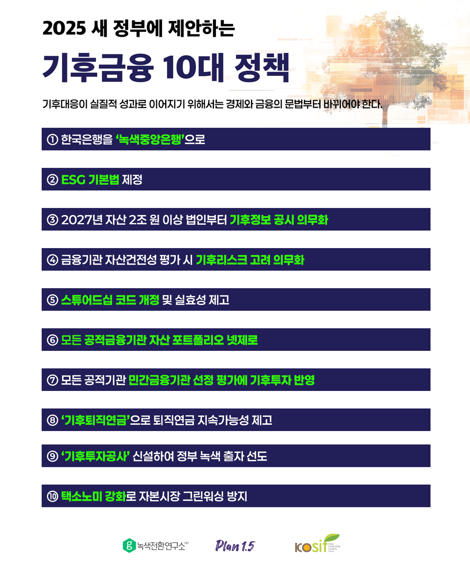새 정부에 제안하는 기후금융 10대 정책 /자료제공=녹색전환연구소
