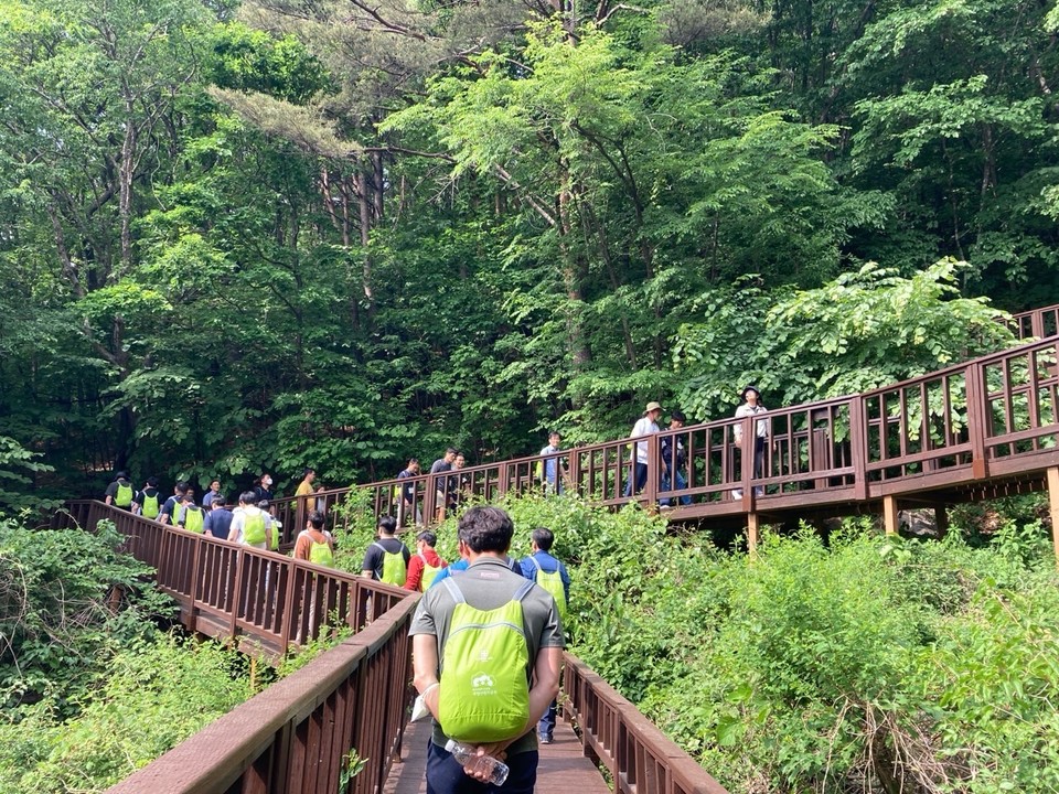 지난 2일 국립산림치유원에서 진행된 특수진화대원 대상 소진 회복 산림치유 프로그램  /사진제공=한국산림복지진흥원