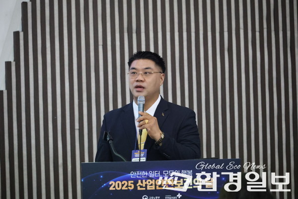 양형규 대표는 데이터 기반 맞춤형 스마트 안전기술 개발이 시급하다고 강조하며, 태블릿 PC를 활용한 다국어 안전 교육 및 실시간 경고 시스템을 소개했다. /사진=박준영 기자