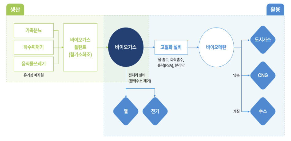 바이오가스 생산과 활용 경로 /자료출처=에너지경제연구원