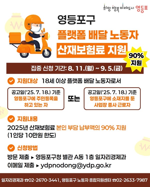 영등포구 플랫폼 배달노동자 산재보험료 지원 안내 /사진제공=영등포구