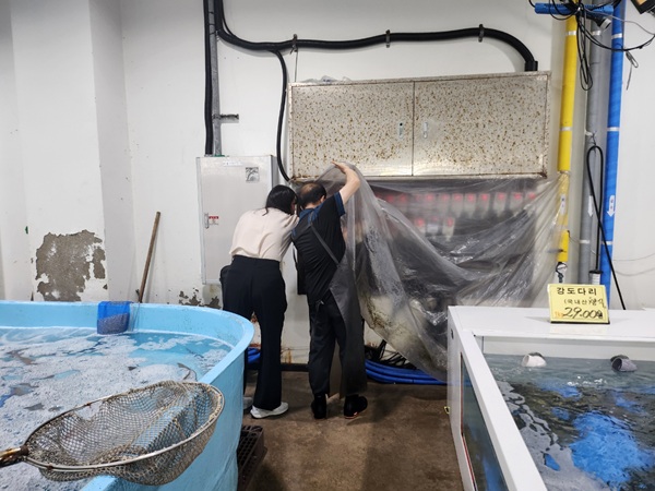 수산물 유통업체에 대한 위생점검과 예방수칙 홍보 /사진제공=안동시