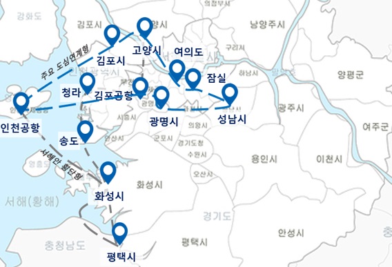 도심항공교통 서울, 경기, 인천 지역 지도 /자료제공=국토교통부