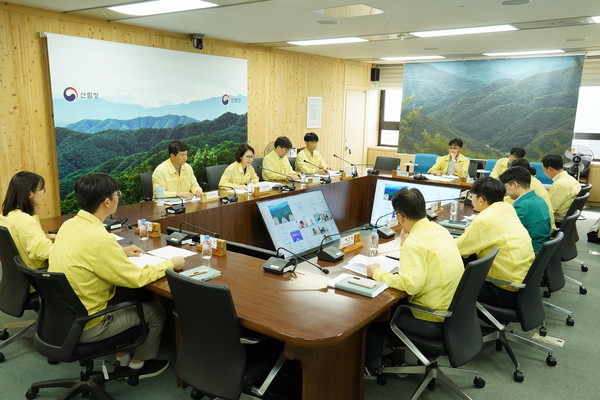 이미라 산림청 차장(가운데)이 정부대전청사에서 산림분야 재난안전사고 예방을 위한 관계기관 회의를 주재하고 있다. /사진제공=산림청