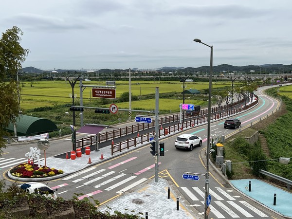안전 펜스 교체 및 야간 경관 조명 설치가 완료된 갯골생태공원 진입로 전경 /사진제공=경기도의회
