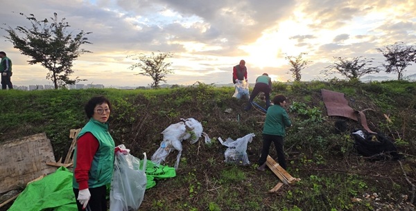환경살리기 운동에 참여한 영천시새마을회 /사진제공=영천시