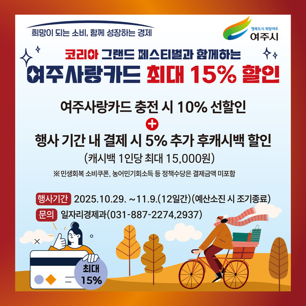 '여주사랑카드 최대 15% 할인' 안내문 /사진제공=여주시