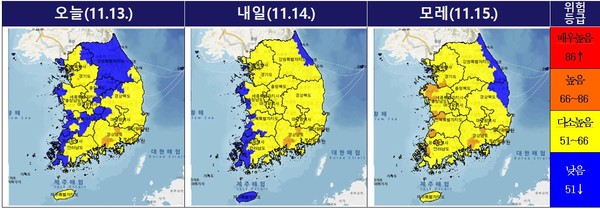 단기(3일) 15시 전국 산불위험예측정보 /자료제공=국립산림과학원