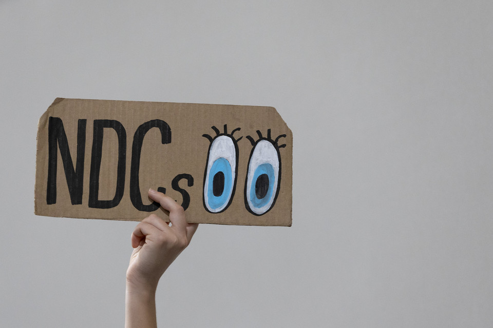 “각국의 온실가스목표(NDC)를, 모두가 지켜보고 있다”는 메시지를 전하는 손펫말  /사진=UNFCC