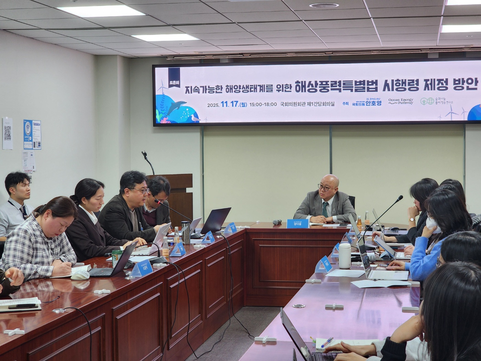  11월 17일 국회의원회관 제1간담회실에서 열린 해상풍력특별법 시행령 제정 방안 토론회 /사진제공=숲과나눔